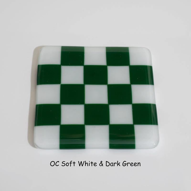 Glass Coasters – Handmade Chequered Design from Cornwall by David Perry Glass & Ceramics (10cm-chequered-soft-white-colour-coaster-oceanside-collection)