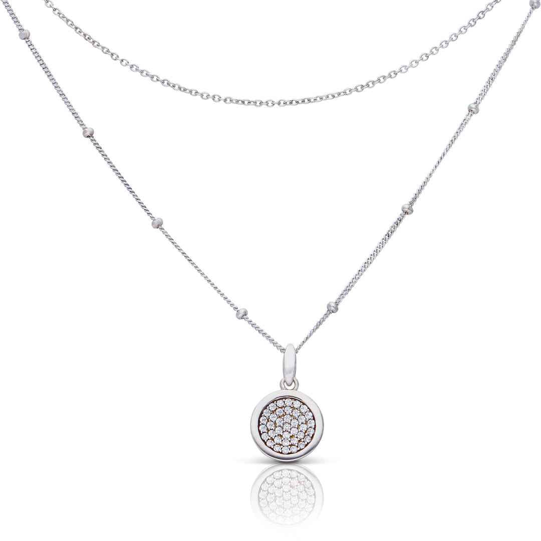 Diamonfire Layered Ball Chain Necklace with Pave Zirconia Pendant