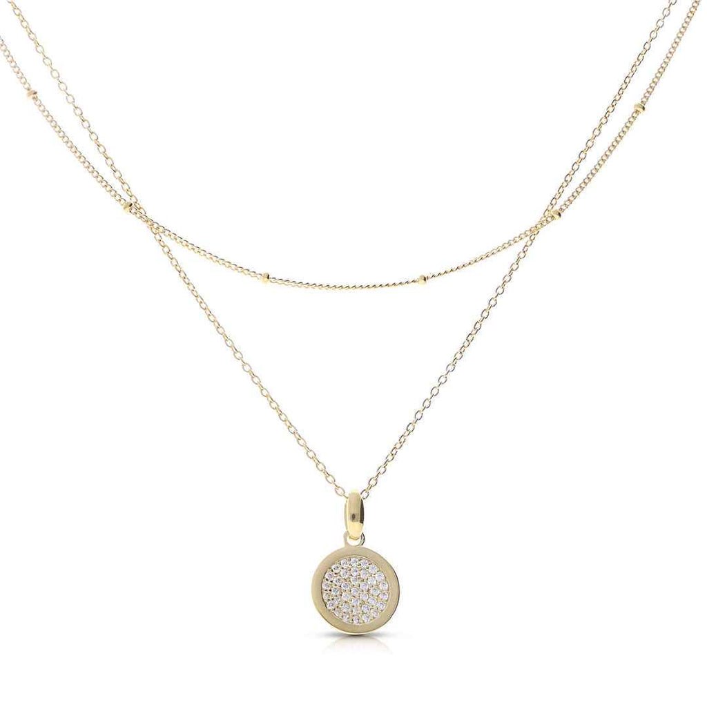 Diamonfire Layered Ball Chain Necklace with Pave Zirconia Pendant