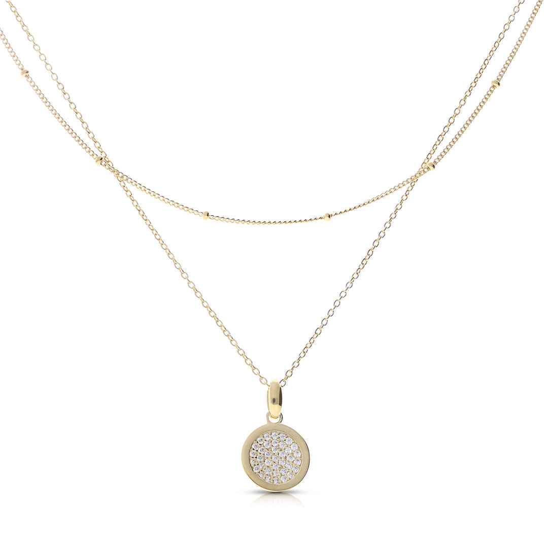 Diamonfire Layered Ball Chain Necklace with Pave Zirconia Pendant