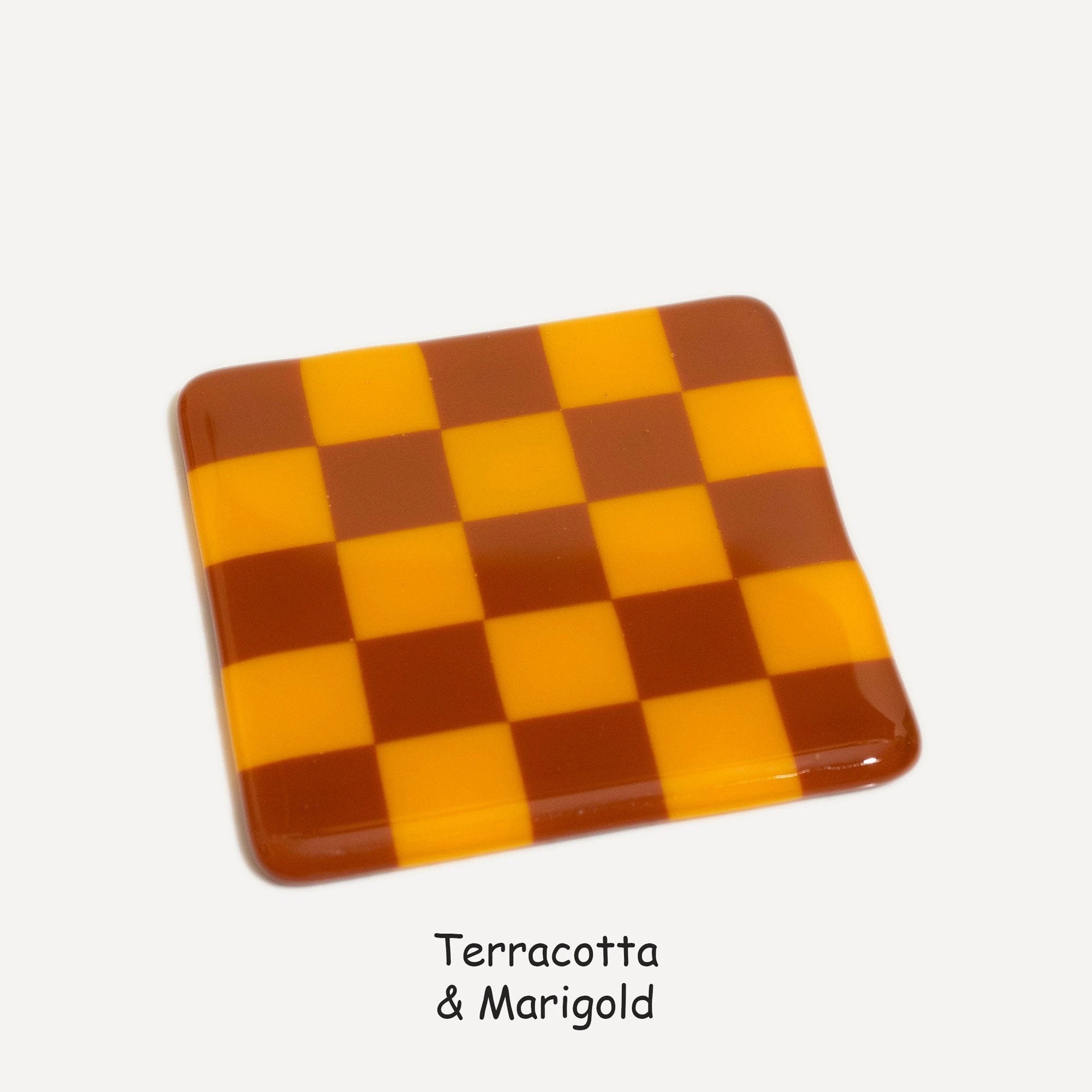 Fused Glass Coaster - Handcrafted Chequered Design from Cornwall by David Perry Glass & Ceramics (10cm-chequered-dual-colour-coaster-oceanside-collection)