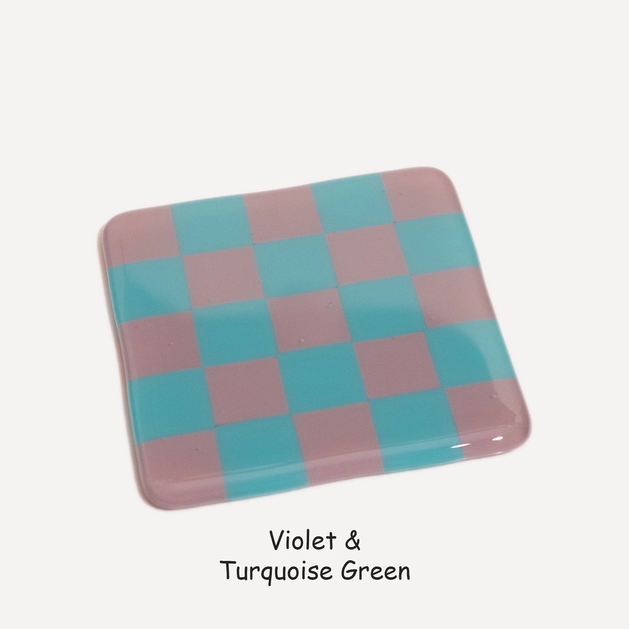 Fused Glass Coaster - Handcrafted Chequered Design from Cornwall by David Perry Glass & Ceramics (10cm-chequered-dual-colour-coaster-oceanside-collection)