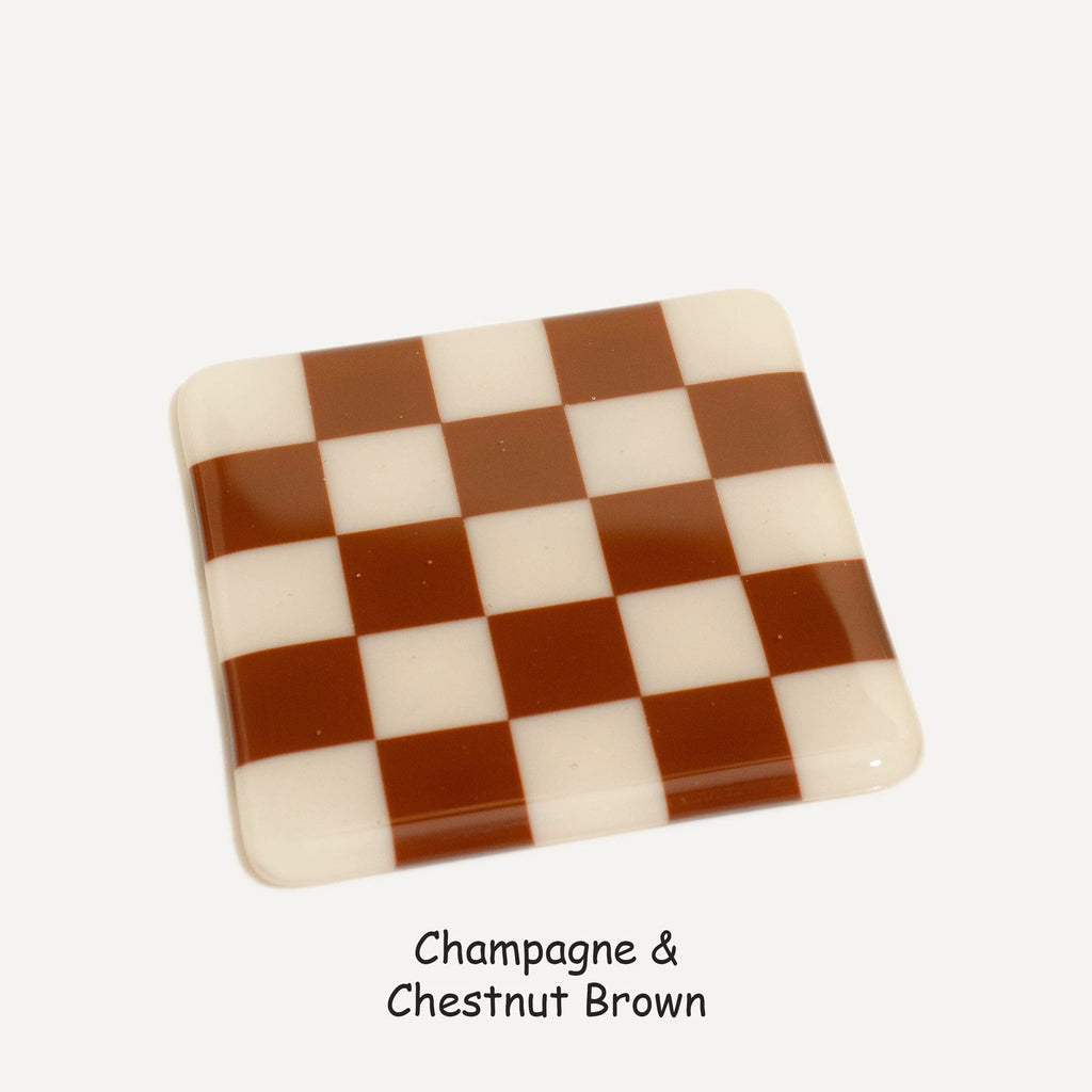 Fused Glass Coaster - Handcrafted Chequered Design from Cornwall by David Perry Glass & Ceramics (10cm-chequered-dual-colour-coaster-oceanside-collection)