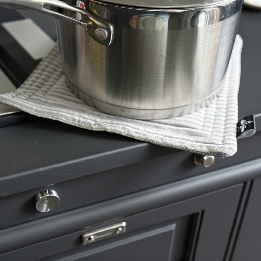 Linen Grey Striped Pot Holder