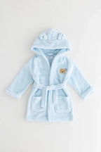 COZY Bear Hooded Dressing Gown Bear Ears - Blue