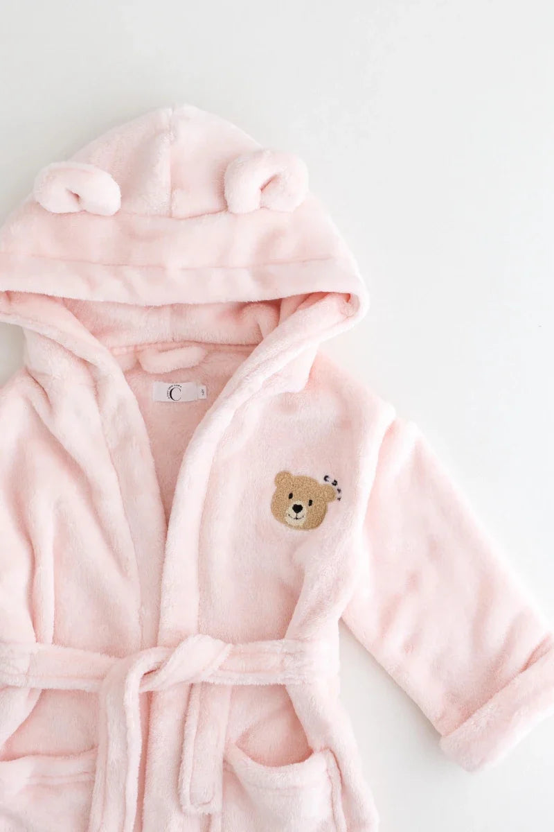 COZY Bear Hooded Dressing Gown Bear Ears - Pink