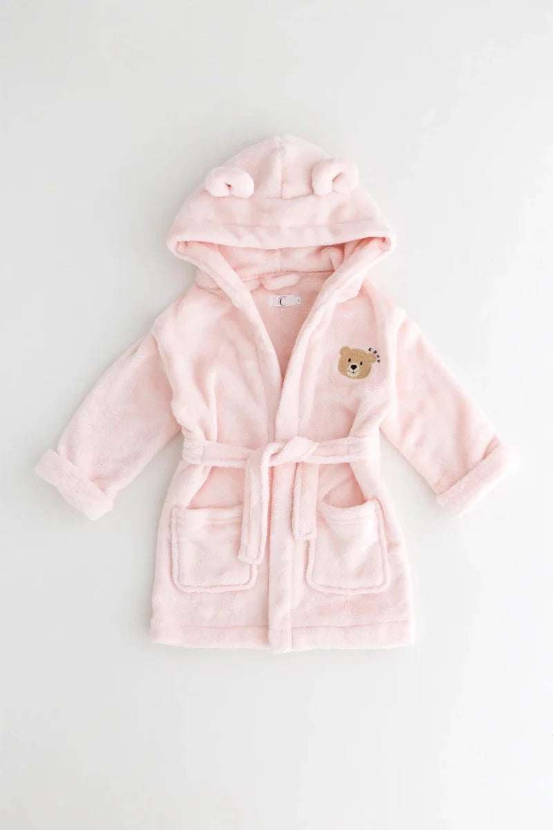 COZY Bear Hooded Dressing Gown Bear Ears - Pink