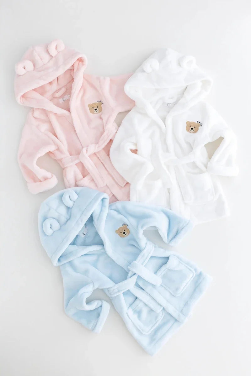 COZY Bear Hooded Dressing Gown Bear Ears - White