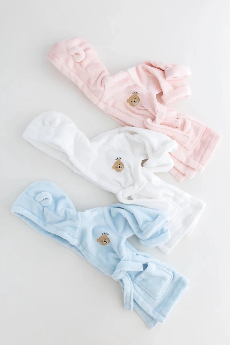 COZY Bear Hooded Dressing Gown Bear Ears - White