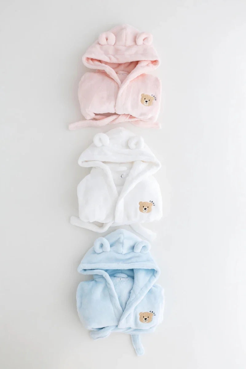 COZY Bear Hooded Dressing Gown Bear Ears - Blue
