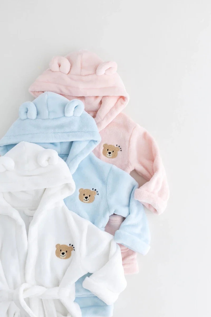COZY Bear Hooded Dressing Gown Bear Ears - Blue