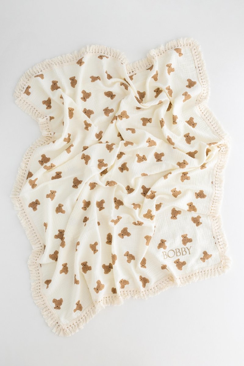 The Bear Muslin Frill Blanket Swaddle