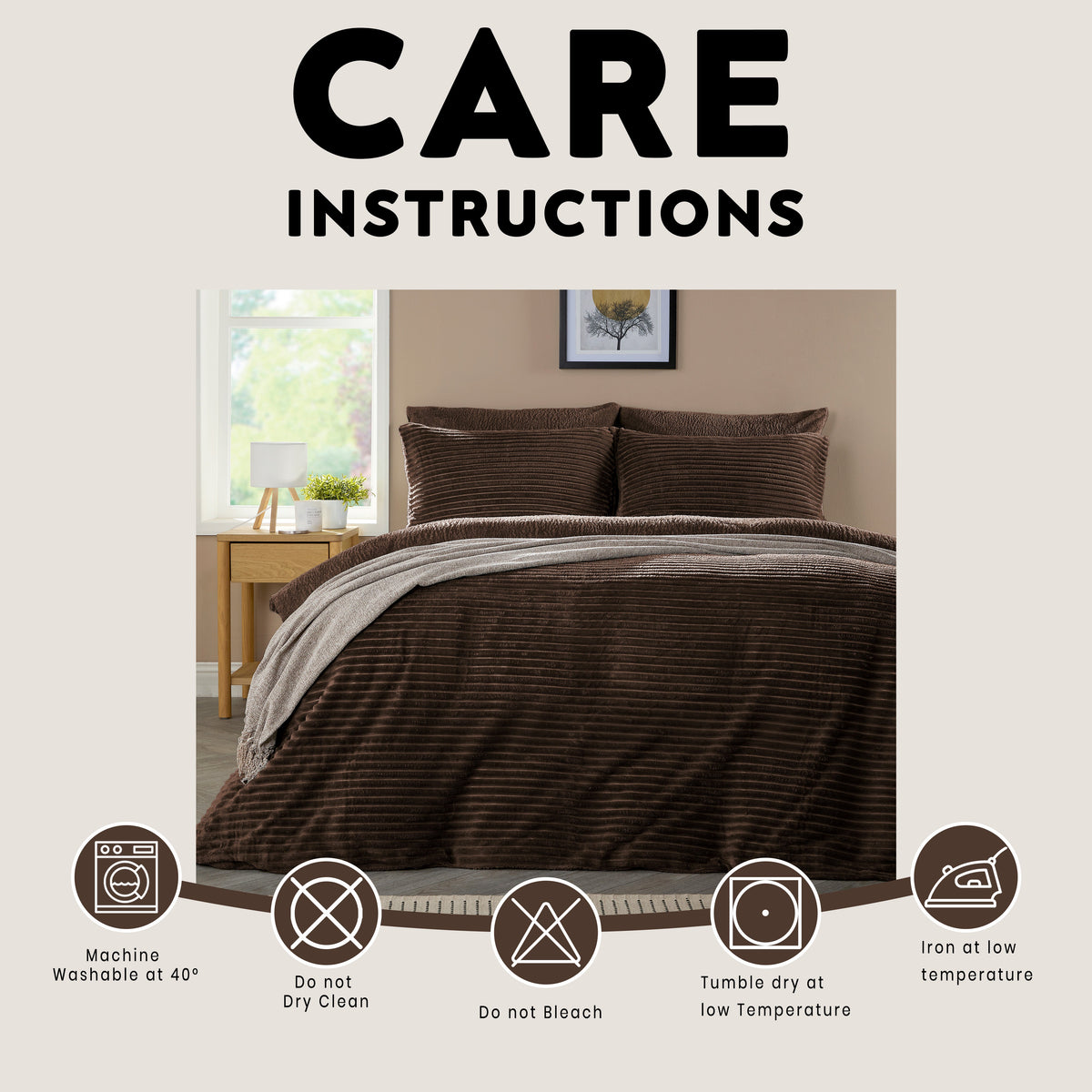 OLIVIA ROCCO Ribbed Fleece Reversible Teddy Duvet Set OEKO-TEX Certified Multiple Sizes