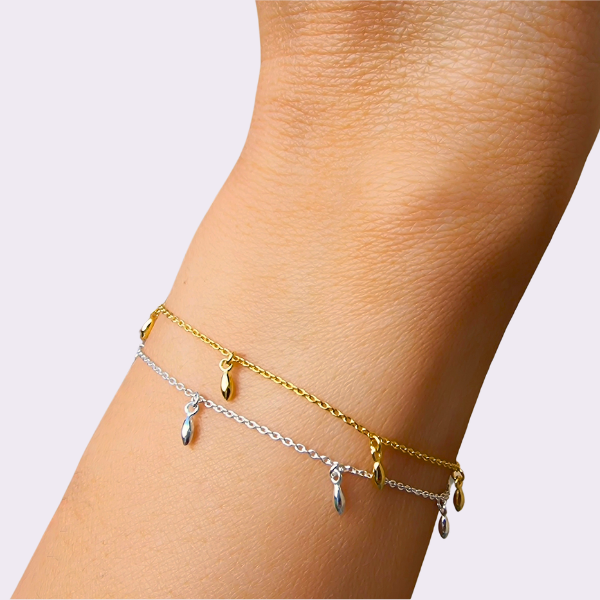 Rice Grain Chain Yellow Gold Charm Bracelet