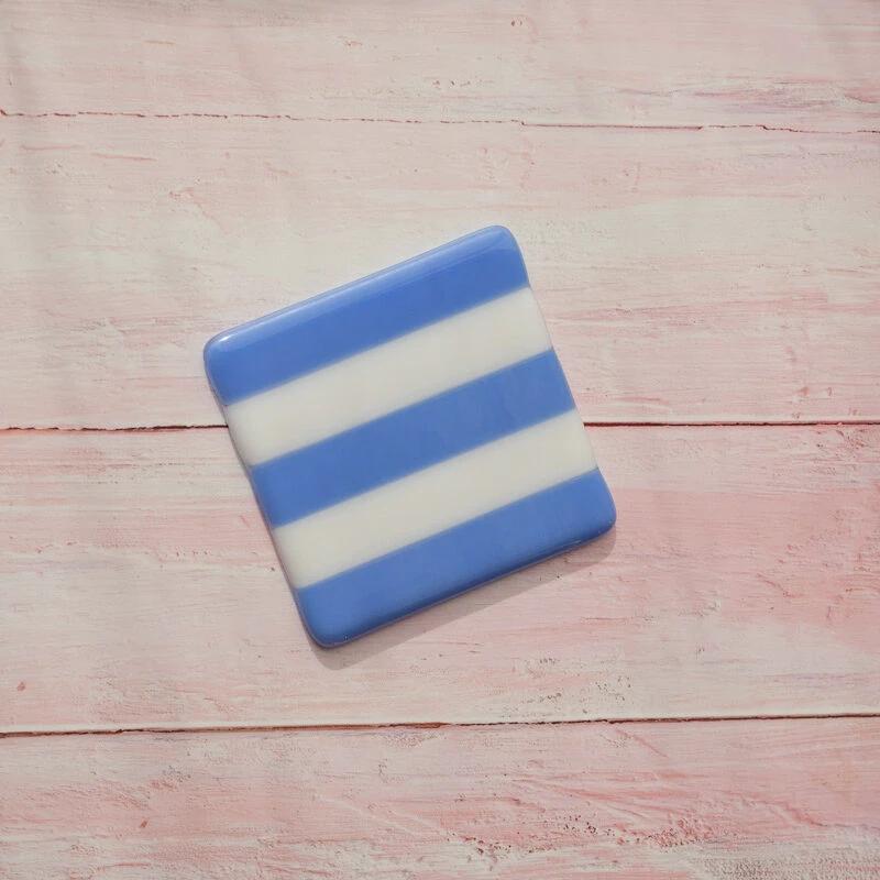 Fused Glass Coaster – Handmade Striped Bullseye Design by David Perry Glass & Ceramics (10cm-striped-dual-coloured-coaster-bullseye-collection)