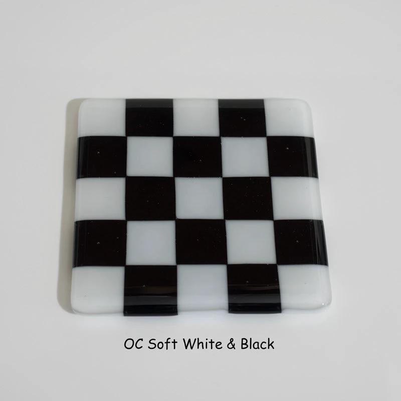 Glass Coasters – Handmade Chequered Design from Cornwall by David Perry Glass & Ceramics (10cm-chequered-soft-white-colour-coaster-oceanside-collection)