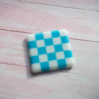 Fused Glass Coaster - Handmade Chequered Design in Cornwall by David Perry Glass & Ceramics (10cm-chequered-white-colour-coaster-bullseye-collection)