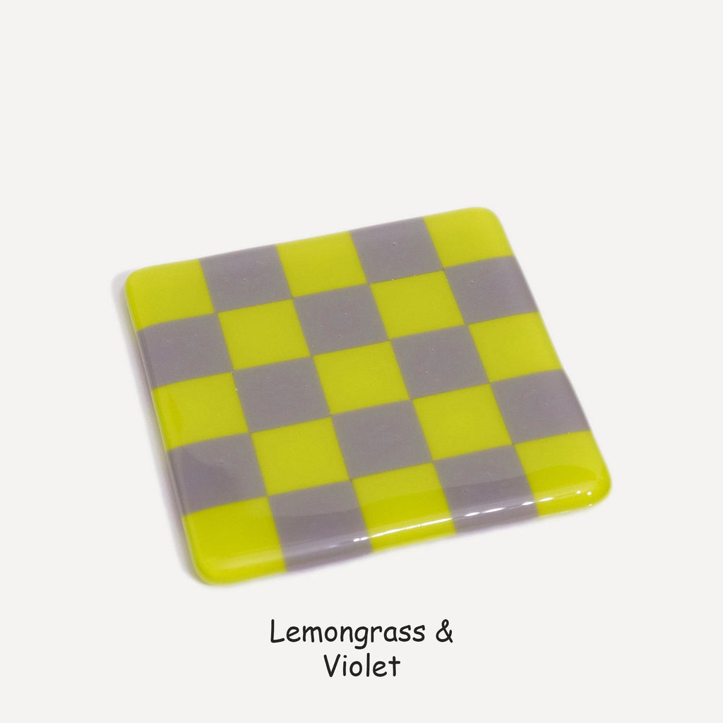 Fused Glass Coaster - Handcrafted Chequered Design from Cornwall by David Perry Glass & Ceramics (10cm-chequered-dual-colour-coaster-oceanside-collection)
