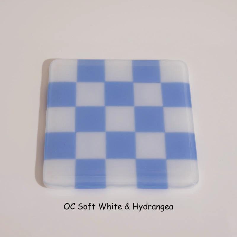 Glass Coasters – Handmade Chequered Design from Cornwall by David Perry Glass & Ceramics (10cm-chequered-soft-white-colour-coaster-oceanside-collection)