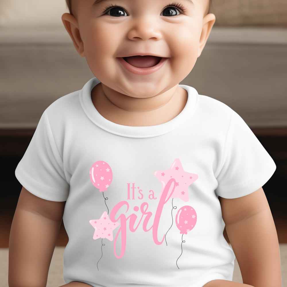 Personalised Pink It's a Girl Baby Grow, Vest or Bib with Name
