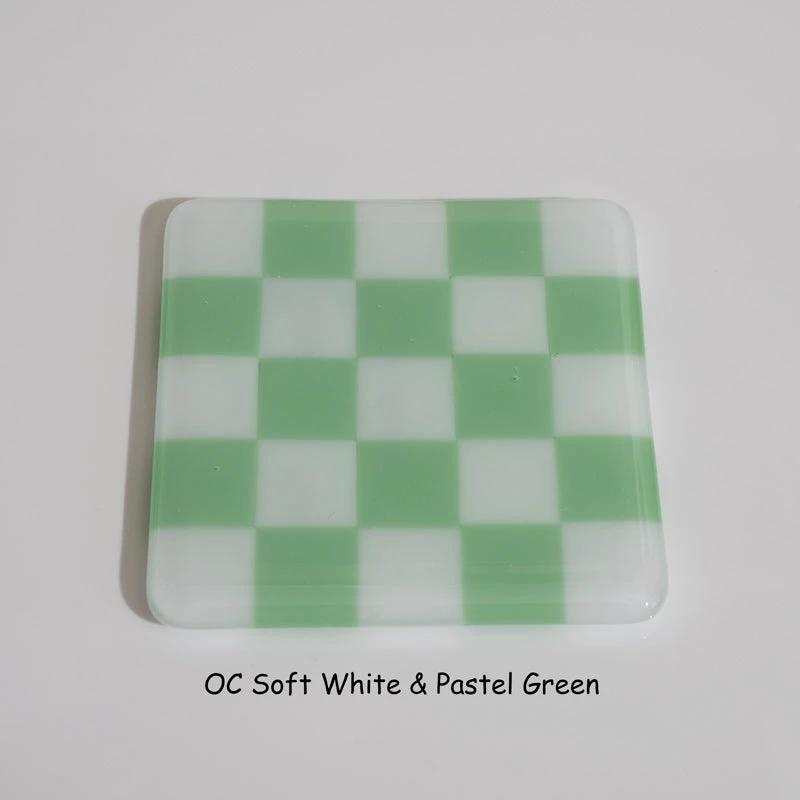 Glass Coasters – Handmade Chequered Design from Cornwall by David Perry Glass & Ceramics (10cm-chequered-soft-white-colour-coaster-oceanside-collection)