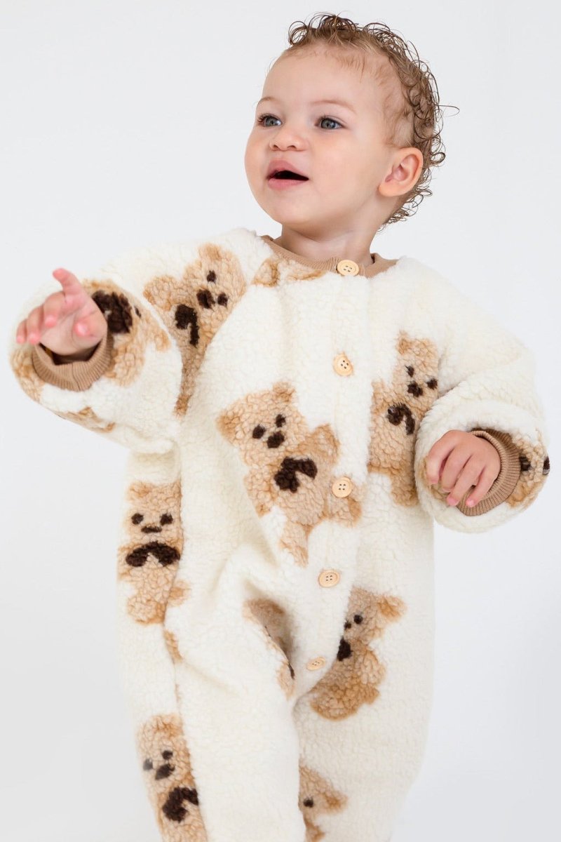 Bear Fleece Romper Cream or Brown