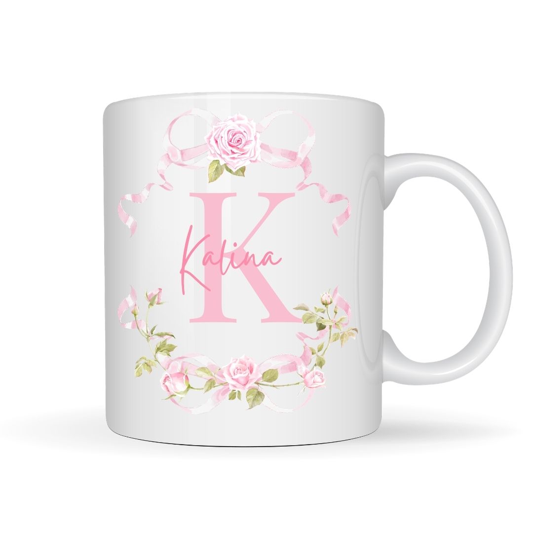 Personalised Pink Roses Mug, Candle & Socks Gift Hamper | Birthday Gift