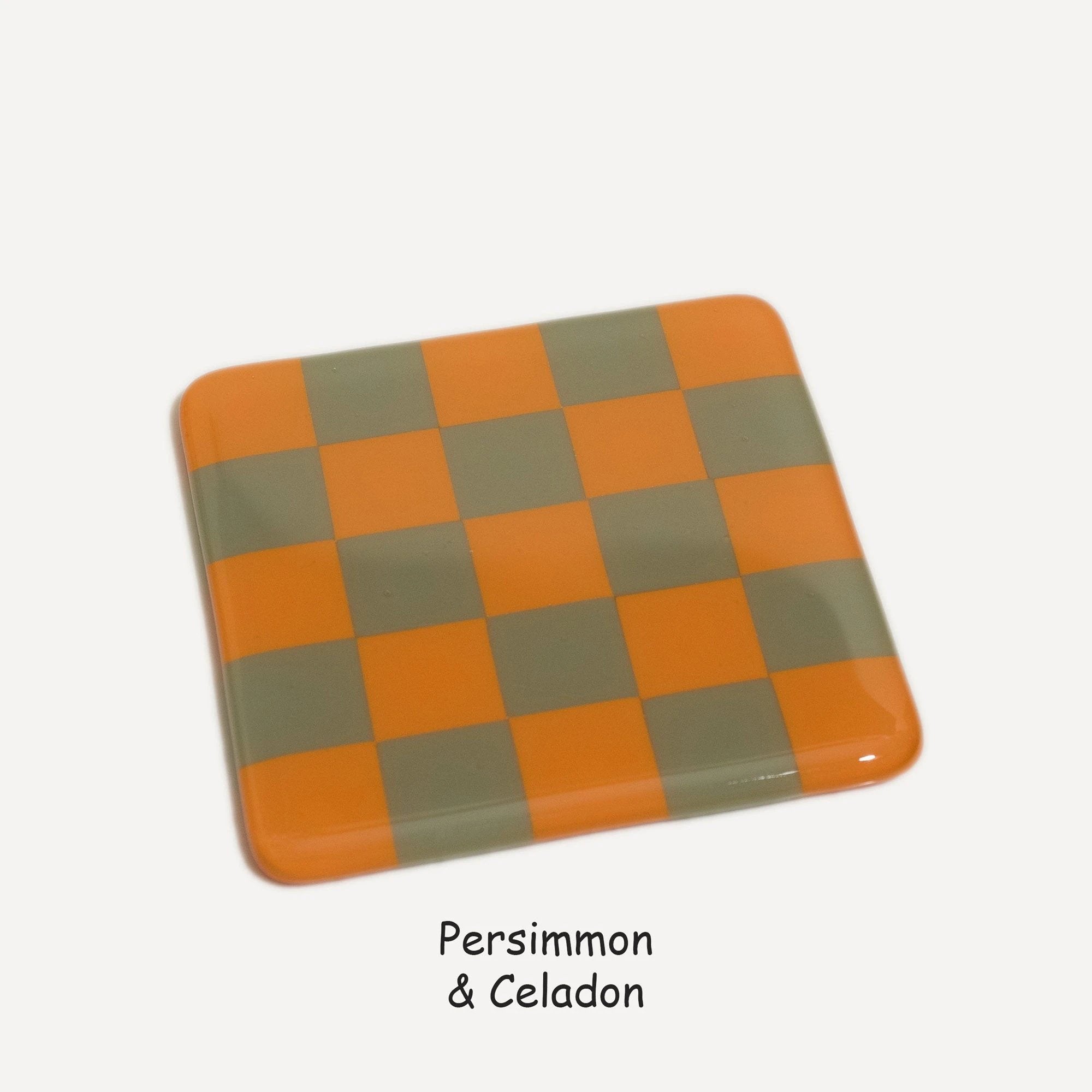 Fused Glass Coaster - Handcrafted Chequered Design from Cornwall by David Perry Glass & Ceramics (10cm-chequered-dual-colour-coaster-oceanside-collection)