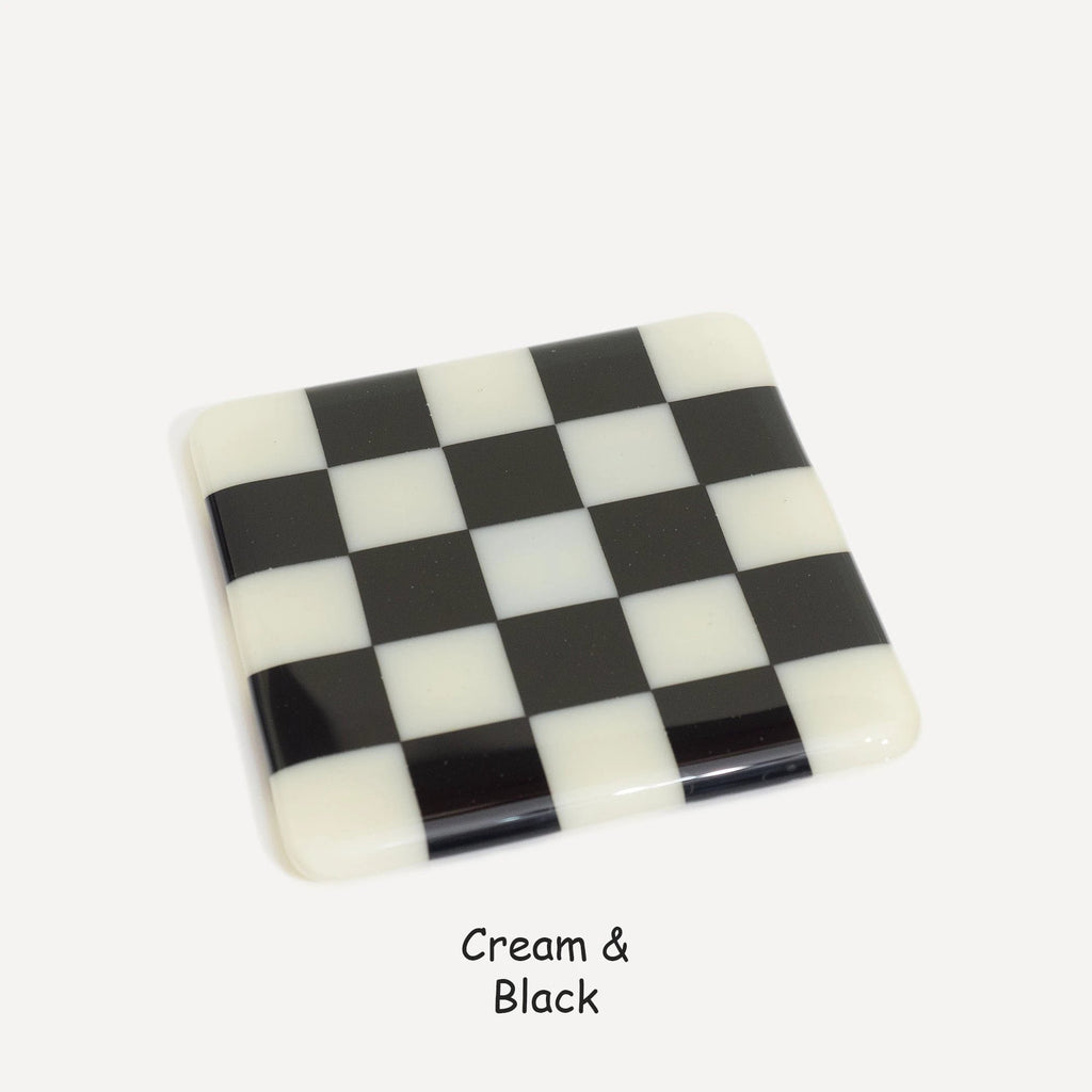 Fused Glass Coaster - Handcrafted Chequered Design from Cornwall by David Perry Glass & Ceramics (10cm-chequered-dual-colour-coaster-oceanside-collection)