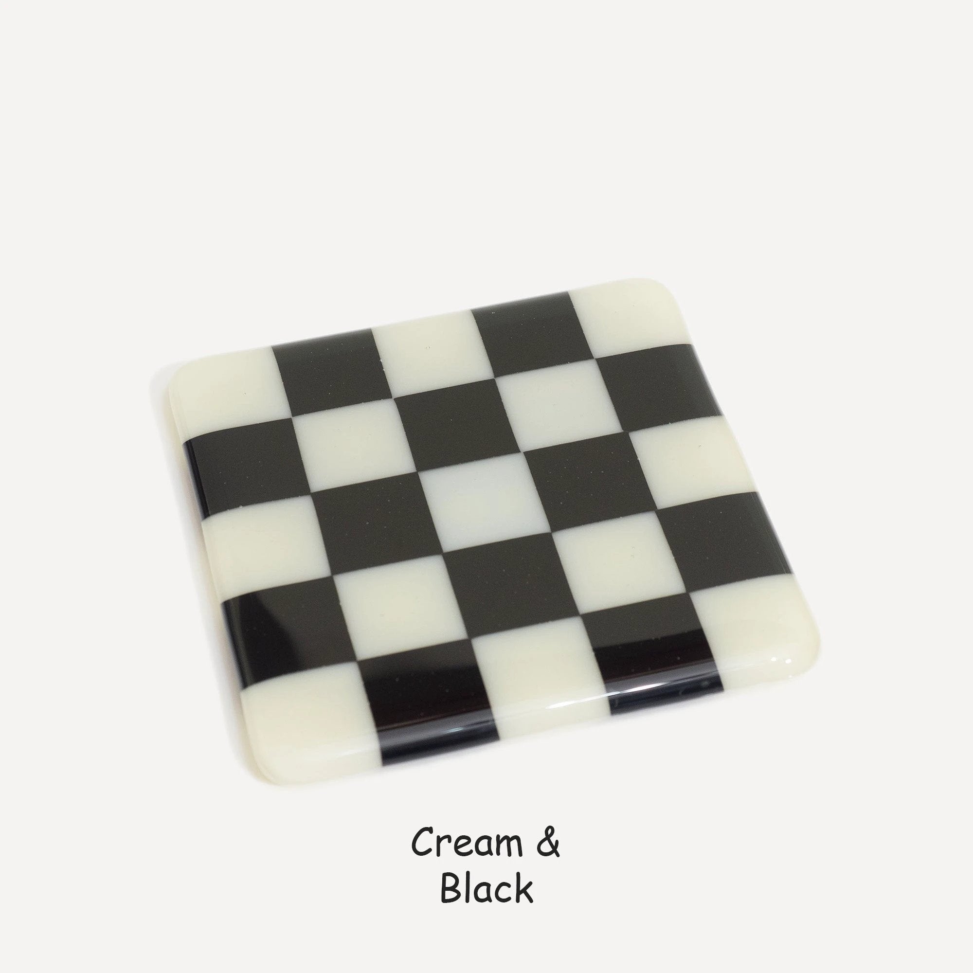 Fused Glass Coaster - Handcrafted Chequered Design from Cornwall by David Perry Glass & Ceramics (10cm-chequered-dual-colour-coaster-oceanside-collection)
