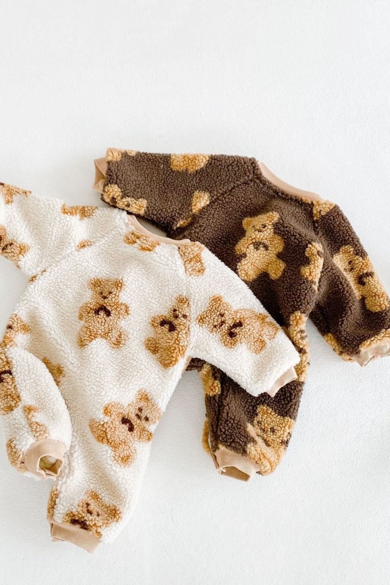 Bear Fleece Romper Cream or Brown