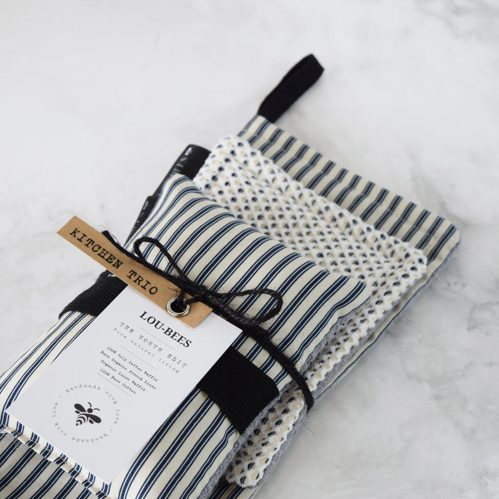 French Inspired Navy Stripe Kitchen Trio