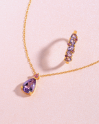 Pink Ruby & Amethyst Pear Cut Pendant Necklace in 18k Gold Vermeil