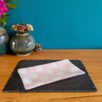 Handmade Glass Tray – Chequered Fused Design by Cornish Artisan by David Perry Glass & Ceramics (21x12cm-chequered-white-colour-large-tray-bullseye-collection)