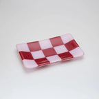 Glass Tray – Handmade Chequered Design for Keys & Jewellery by David Perry Glass & Ceramics (15x8cm-chequered-dual-coloured-medium-tray-bullseye-collection)