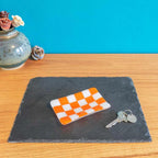 Handmade Glass Tray - Chequered Fused Glass Small Dish 12x7cm by David Perry Glass & Ceramics (12x7cm-chequered-white-colour-small-tray-bullseye-collection)