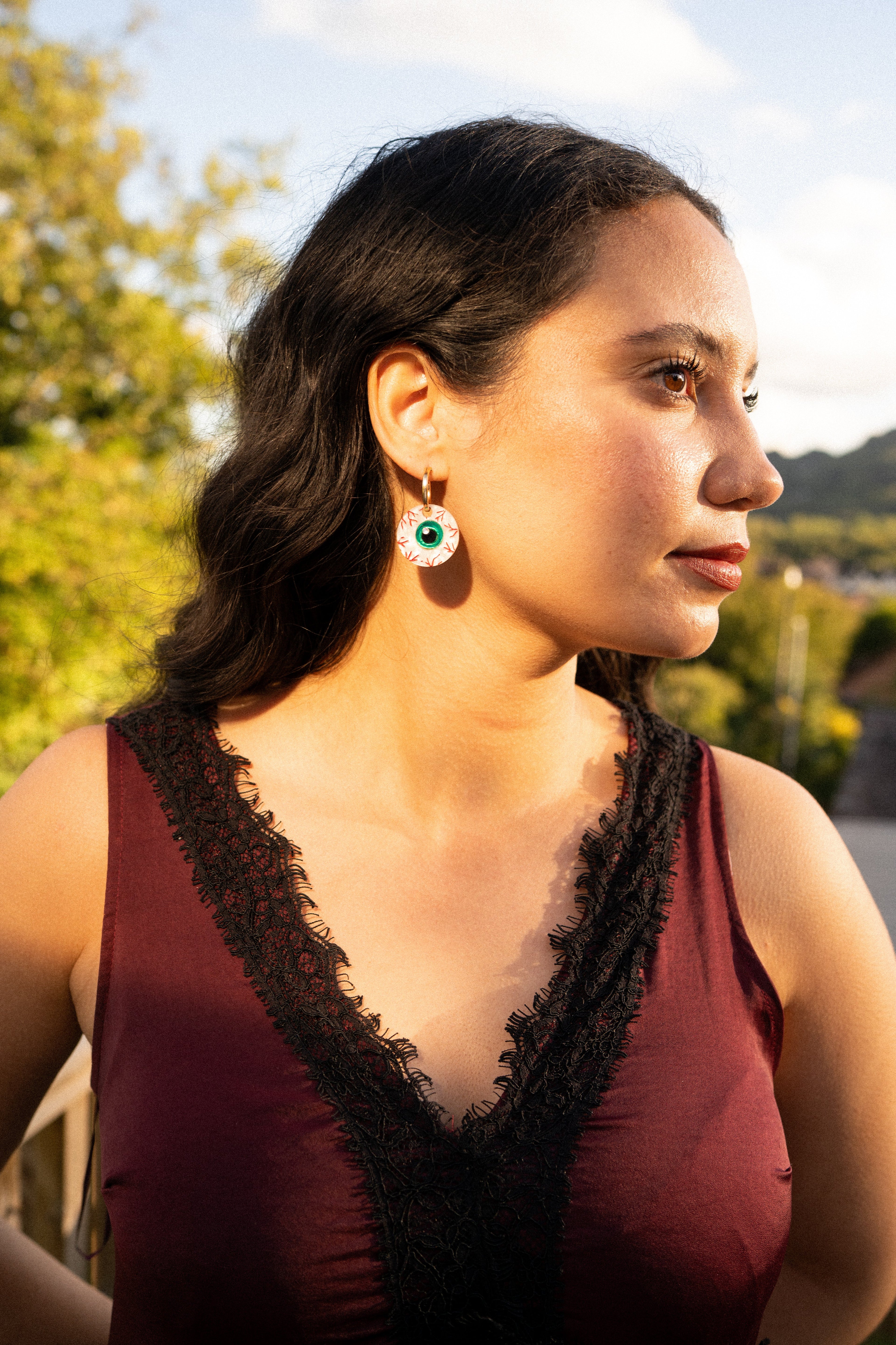 Bloodshot Eyeball Hoop Earrings