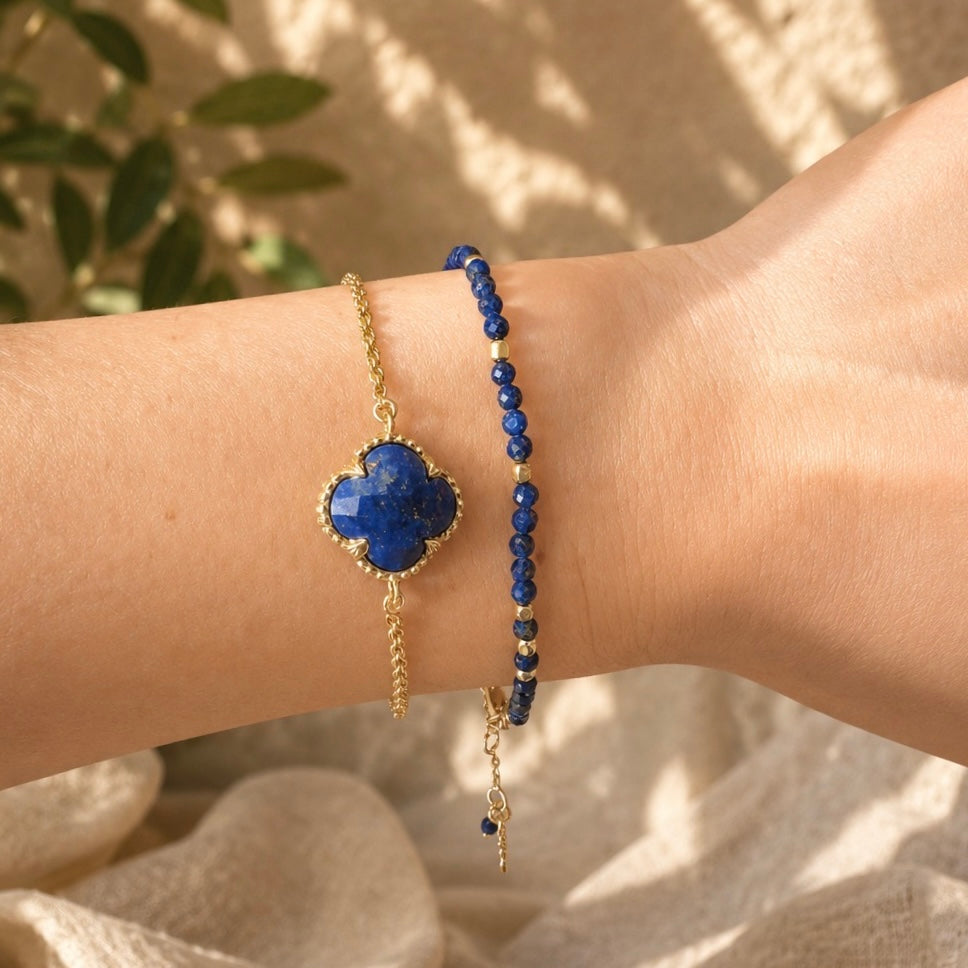 Milos Gemstone and Gold Bead Bracelet Lapis