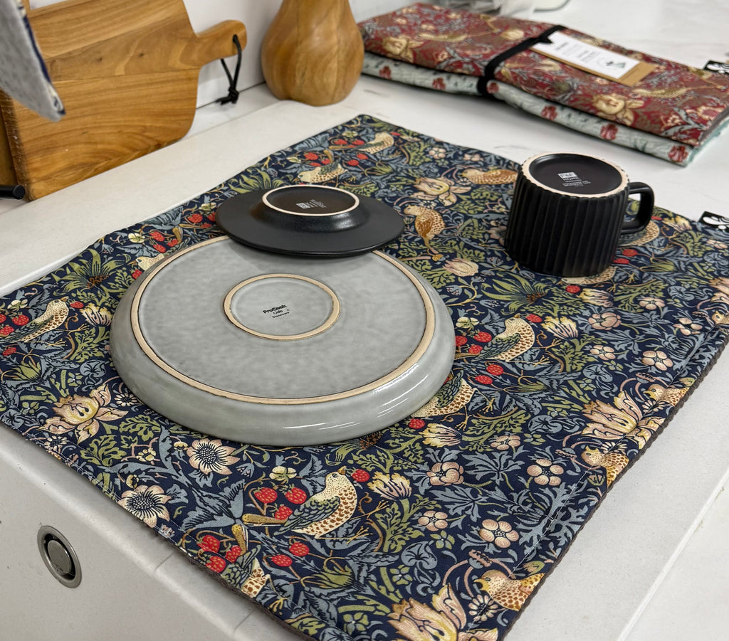 Strawberry Thief Red Drying Mat