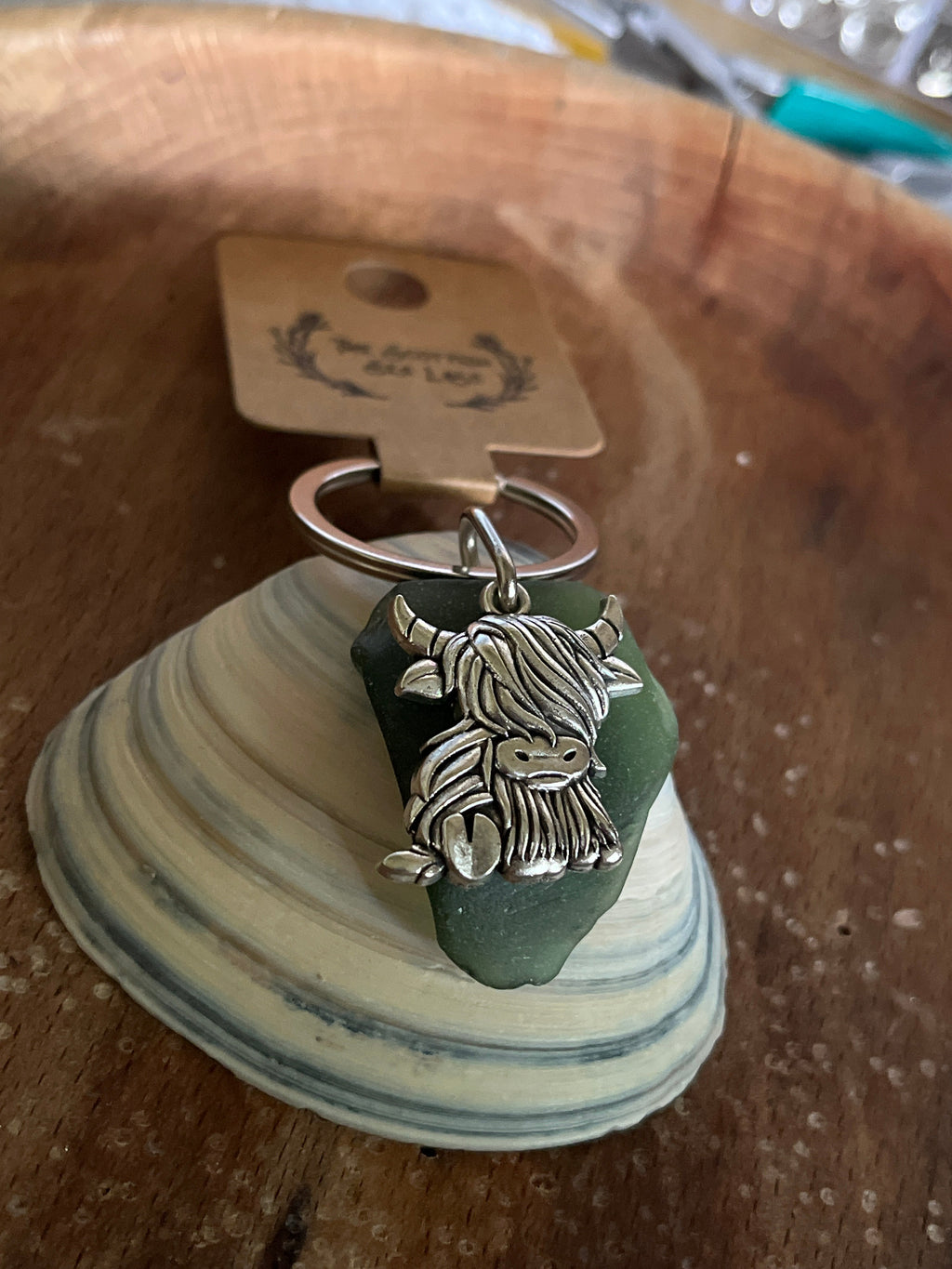 Scottish Highland Cow Seaglass Keyrings