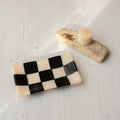 Glass Tray – Handmade Chequered Design for Keys & Jewellery by David Perry Glass & Ceramics (15x8cm-chequered-dual-coloured-medium-tray-bullseye-collection)