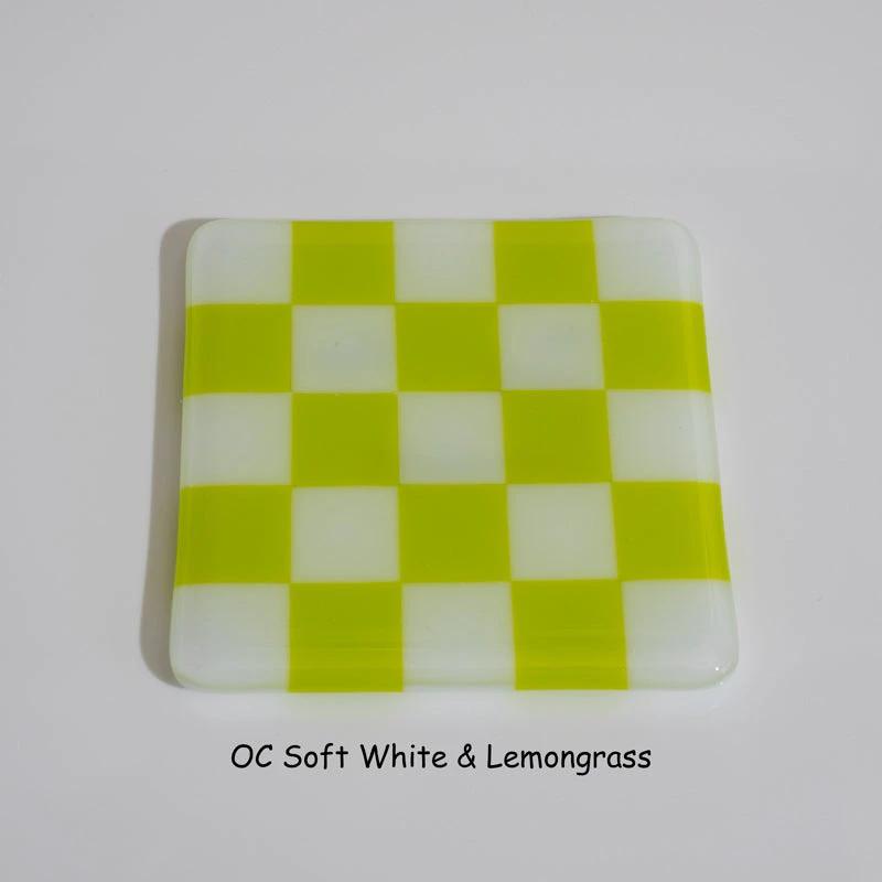 Glass Coasters – Handmade Chequered Design from Cornwall by David Perry Glass & Ceramics (10cm-chequered-soft-white-colour-coaster-oceanside-collection)