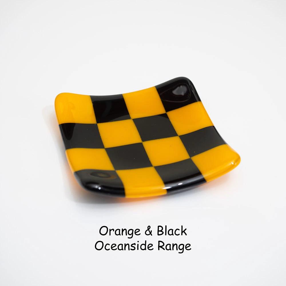 Fused Glass Dish – Handmade Chequered Oceanside Trinket Bowl 8cm by David Perry Glass & Ceramics (8cm-chequered-dual-coloured-shallow-dish-oceanside-collection)