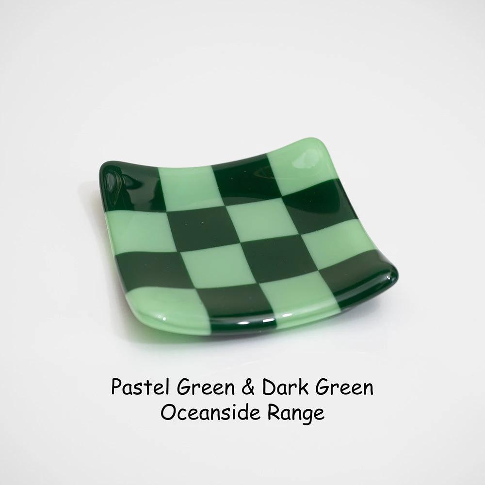 Fused Glass Dish – Handmade Chequered Oceanside Trinket Bowl 8cm by David Perry Glass & Ceramics (8cm-chequered-dual-coloured-shallow-dish-oceanside-collection)