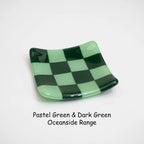 Fused Glass Dish – Handmade Chequered Oceanside Trinket Bowl 8cm by David Perry Glass & Ceramics (8cm-chequered-dual-coloured-shallow-dish-oceanside-collection)