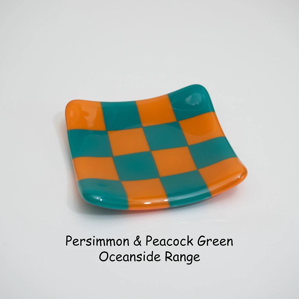 Fused Glass Dish – Handmade Chequered Oceanside Trinket Bowl 8cm by David Perry Glass & Ceramics (8cm-chequered-dual-coloured-shallow-dish-oceanside-collection)