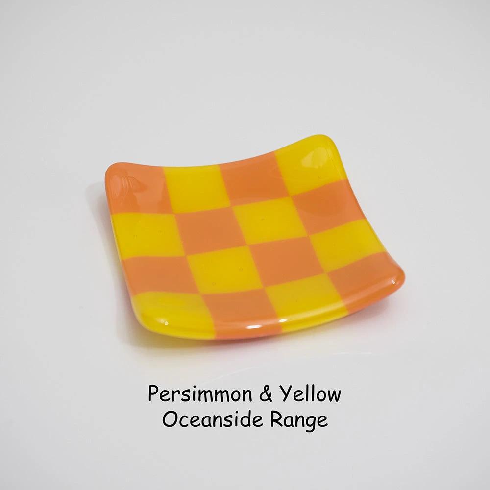 Fused Glass Dish – Handmade Chequered Oceanside Trinket Bowl 8cm by David Perry Glass & Ceramics (8cm-chequered-dual-coloured-shallow-dish-oceanside-collection)