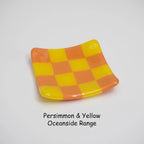 Fused Glass Dish – Handmade Chequered Oceanside Trinket Bowl 8cm by David Perry Glass & Ceramics (8cm-chequered-dual-coloured-shallow-dish-oceanside-collection)