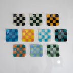 Fused Glass Dish – Handmade Chequered Oceanside Trinket Bowl 8cm by David Perry Glass & Ceramics (8cm-chequered-dual-coloured-shallow-dish-oceanside-collection)