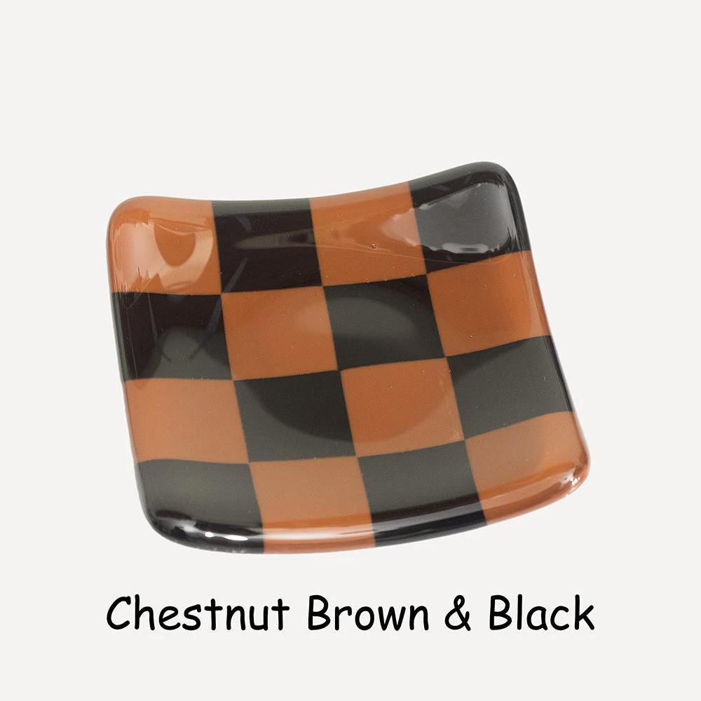 Fused Glass Dish – Handmade Chequered Oceanside Trinket Bowl 8cm by David Perry Glass & Ceramics (8cm-chequered-dual-coloured-shallow-dish-oceanside-collection)